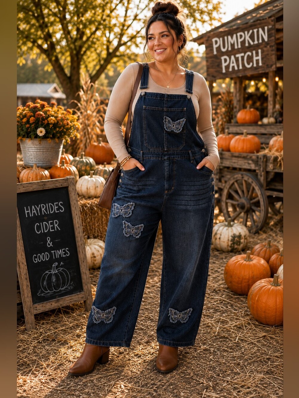 🦋 Forever 21 Butterfly Barrel Leg Denim Overalls – NWT – XL